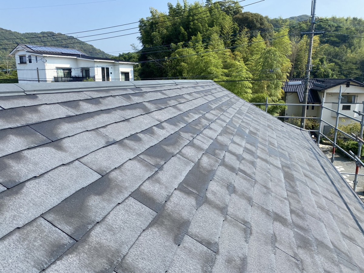 屋根雨漏り箇所特定、谷板金交換、コロニアル葺き替え、塗装